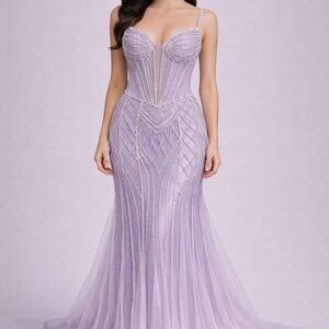 Beaded Lavender Mermaid Prom Dress with Corset Bodice